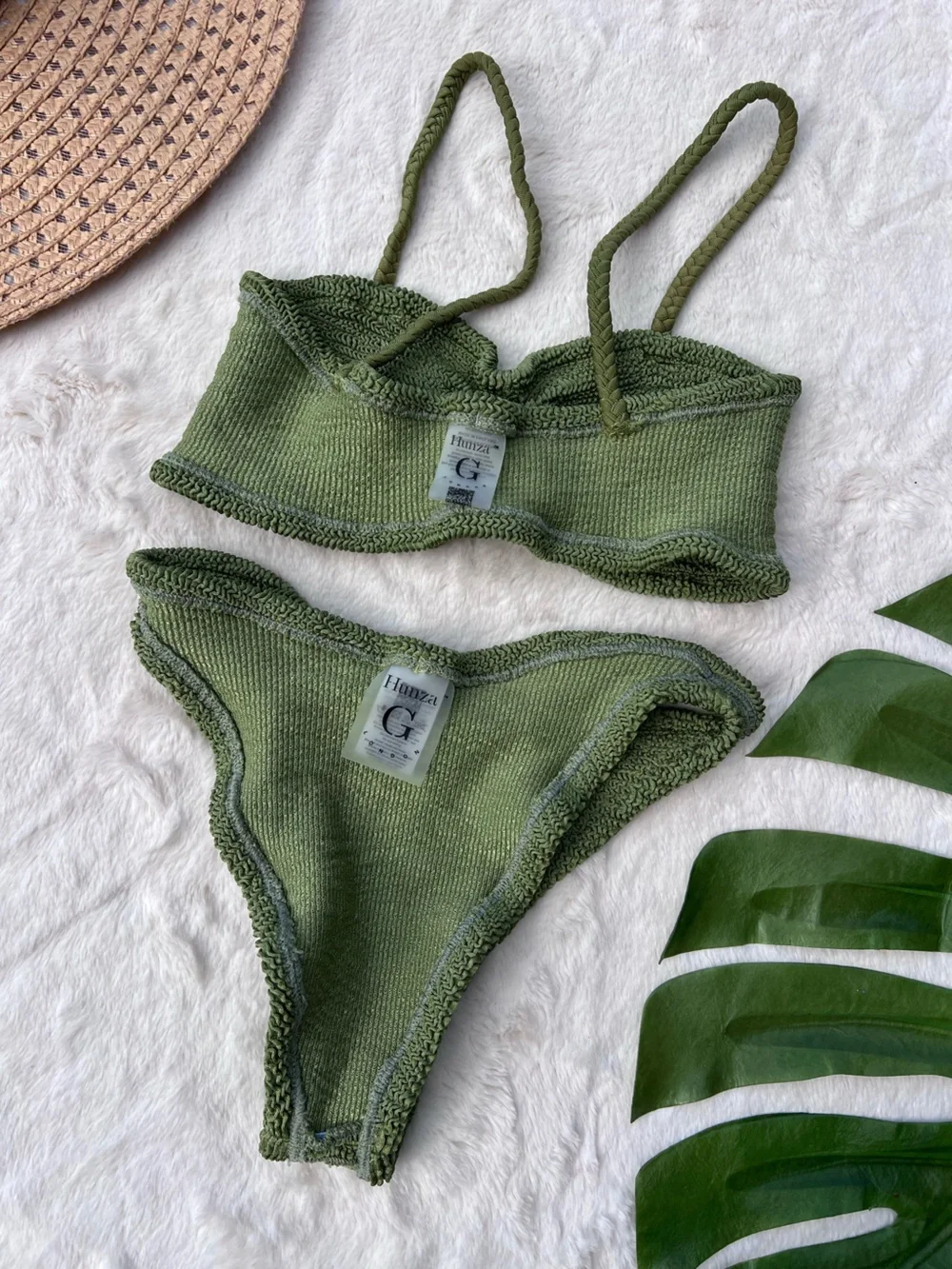 Hunza G Aura Green Original Crinkle Bikini Set One Size